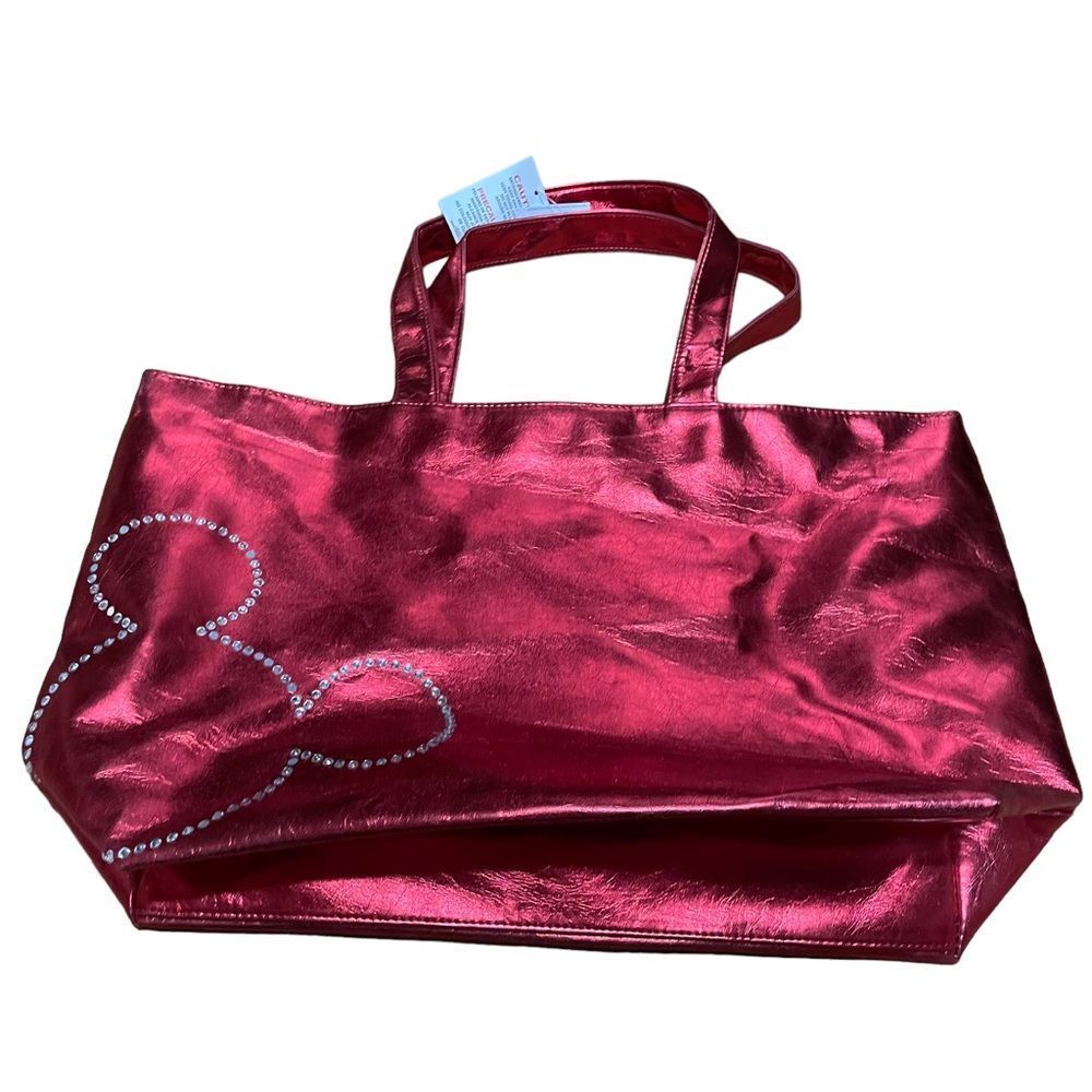 NWT Disney Parks Red Metallic Rhinestone Micky Mouse Tote Bag